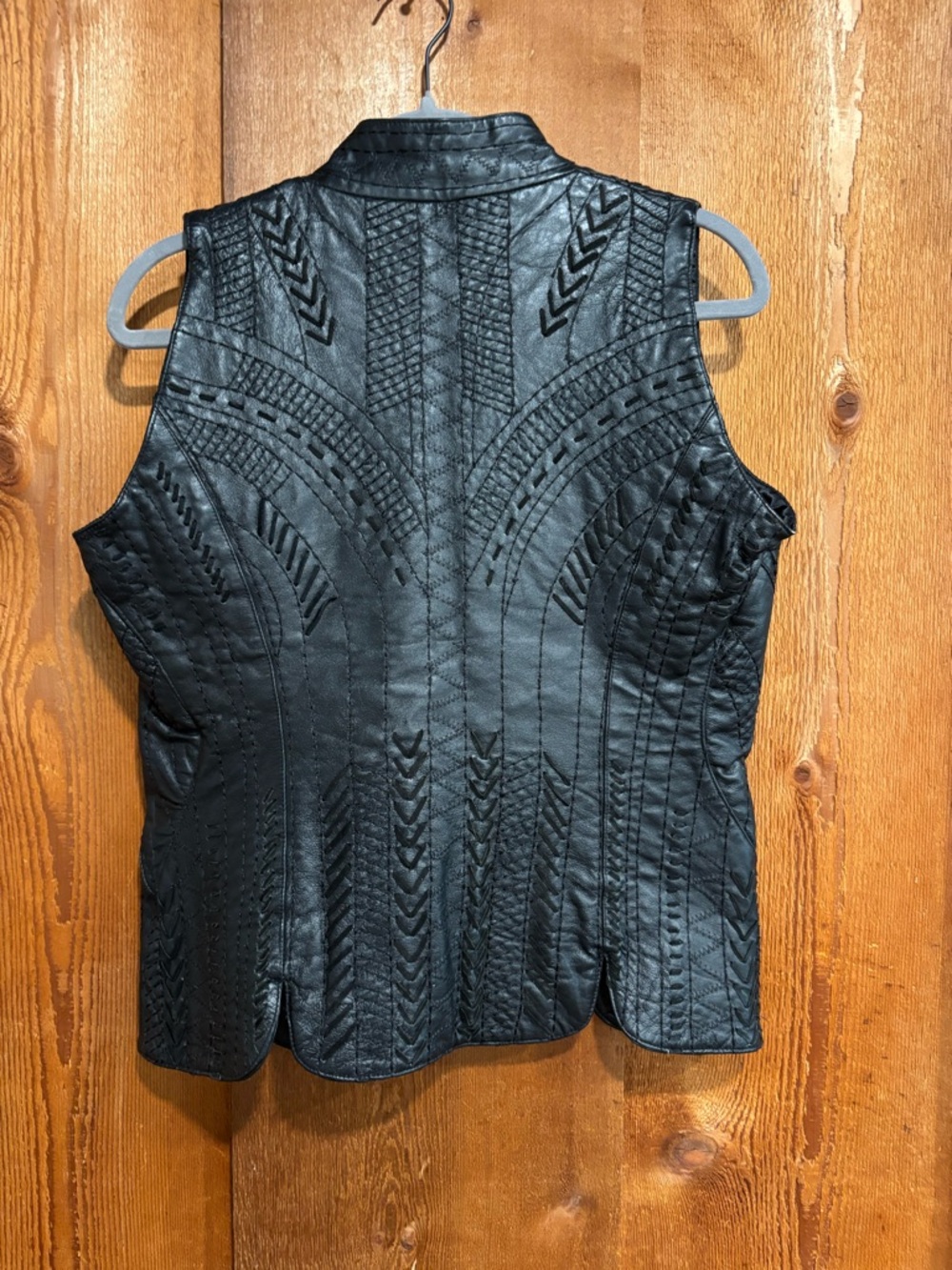 Margaret Godfrey Black Genuine Leather Woven Stitch Vest Size 8 Western Biker - Picture 2 of 9